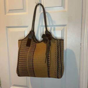 Roberto Pancani woven straw large Tote ,leather Brown straps ,trims & accent.